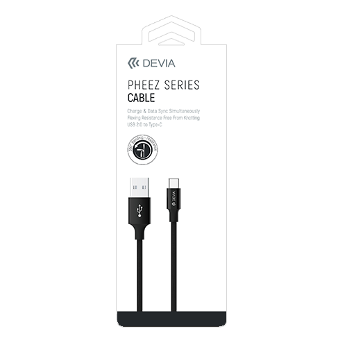 Type C Charging Cable 1 Meter Black Devia Front