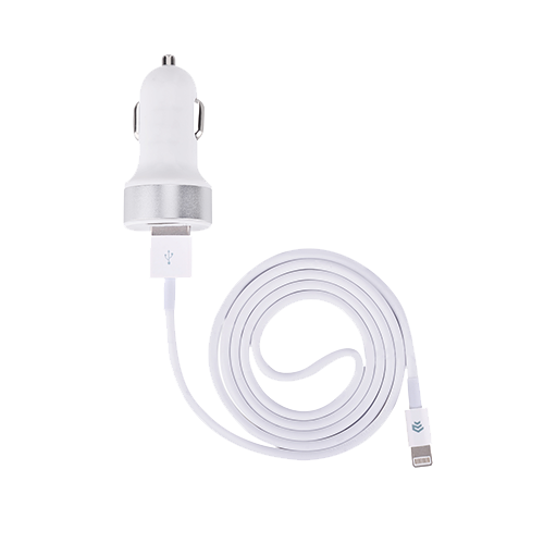 Car Charger Dual Adaptor & 1m Lightning Cable White Devia