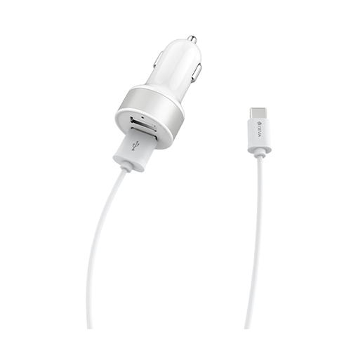 Car Charger Dual Adaptor & 1m Type C Cable White Devia