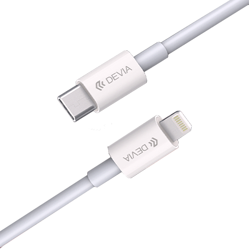 White Fast Charge Type C Charging Plug & 1M Type C to Lightning Cable Devia Front