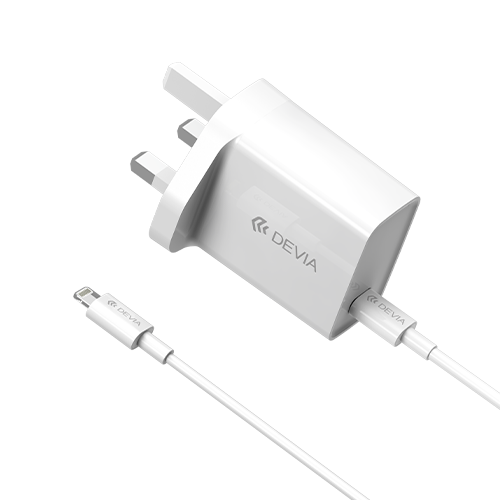 White Fast Charge Type C Charging Plug & 1M Type C to Lightning Cable Devia Side