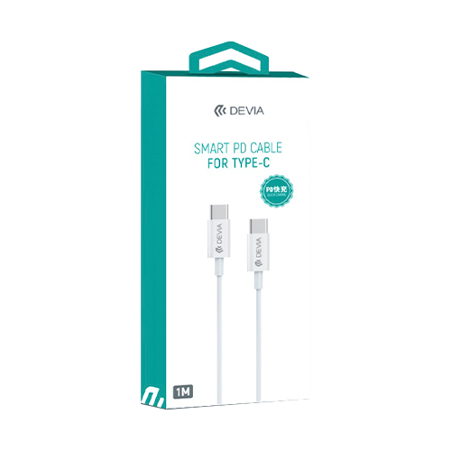 White 1M Type C to Type C Charging Cable Devia Front