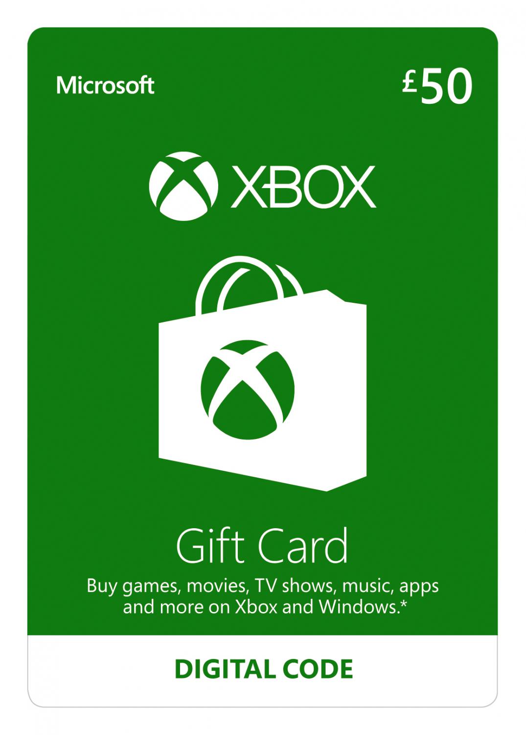 Microsoft Xbox Live Gift Card UK 50 GBP Front