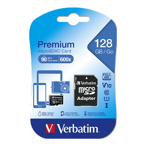 Verbatim Micro SD Memory Card & SD Adapter 128GB Back