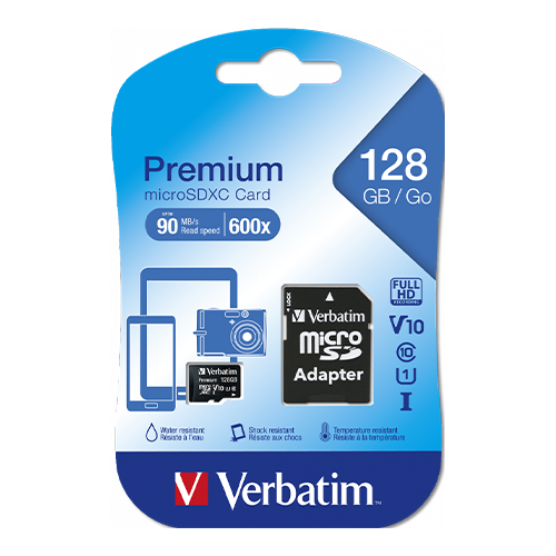 Verbatim Micro SD Memory Card & SD Adapter 128GB Back