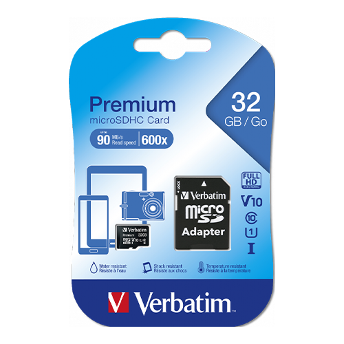 Verbatim Micro SD Memory Card & SD Adapter 32GB Back
